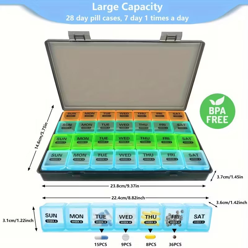 28-rums Pilleæske – Stor Kapacitet, 4×7-Dages Indsatser