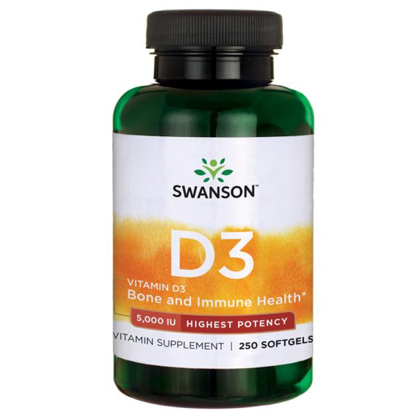 D3 Vitamin - højpotent 5000 IU (125 mcg) 250 softgel kapsler