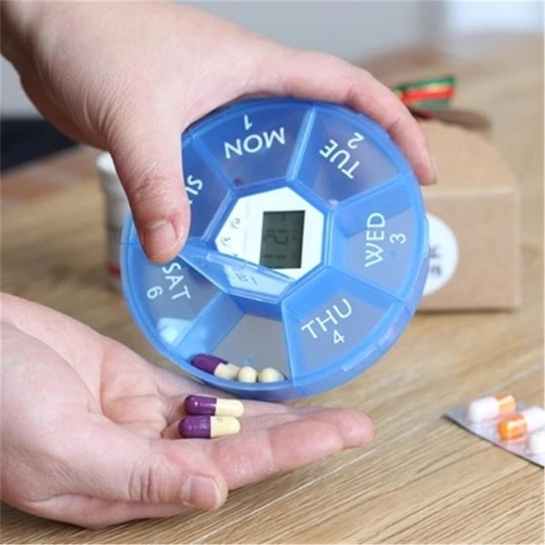 Stor rund pilleæske med alarm funktion