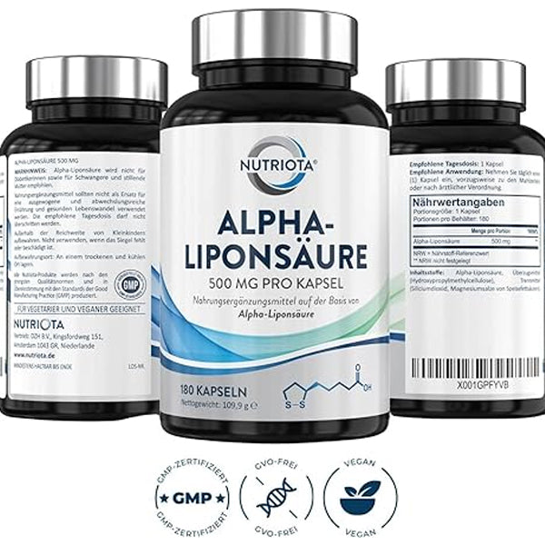 Alpha Liponsyre ALA 500 mg | 180 højdosis veganske kapsler