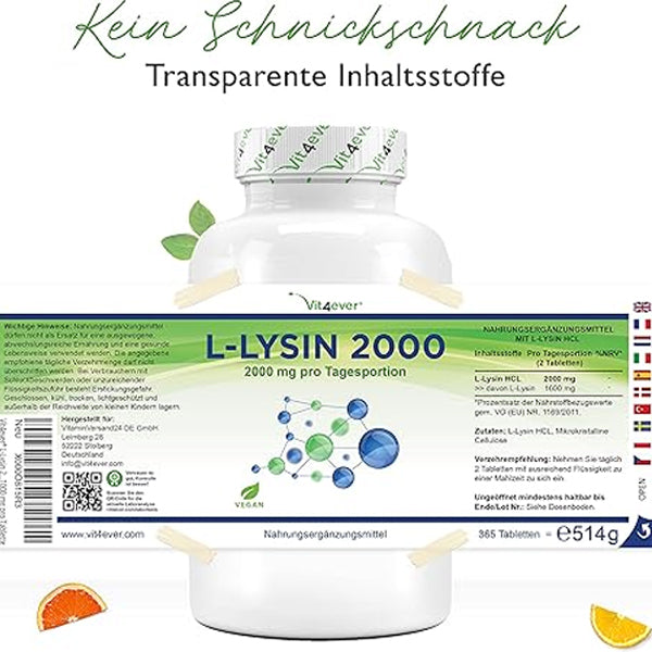 L-Lysin 2000 - 365 tabletter - 1000 mg