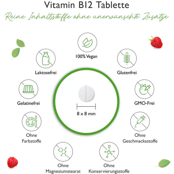 B12 Vitamin med hindbærsmag, aktiv Methylcobalamin, 1.000 mg - 365 sugetabletter
