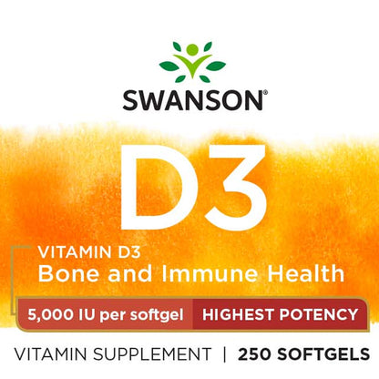 D3 Vitamin - højpotent 5000 IU (125 mcg) 250 softgel kapsler