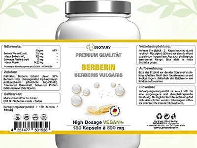 Biotær berberin 1000 mg, 180 kapsler, inkluderet pilleæske