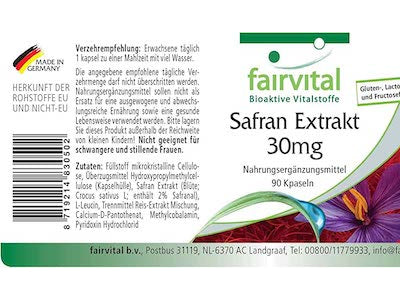 Safran Ekstrakt 30 mg med B%, B&amp; og B12, 90 kapsler