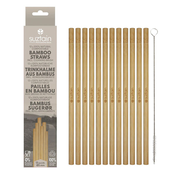 Suztain - Bambus Sugerør - 5mm - sæt 12 + børste